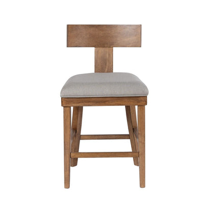 Benjara Hery Counter Stool Chair with T Back Design, Light Gray Cushioned Seat