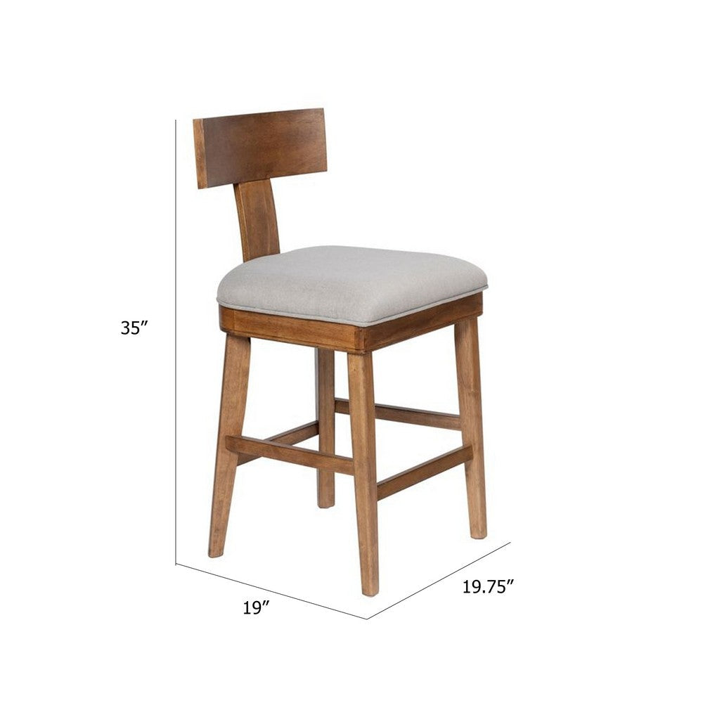 Benjara Hery Counter Stool Chair with T Back Design, Light Gray Cushioned Seat