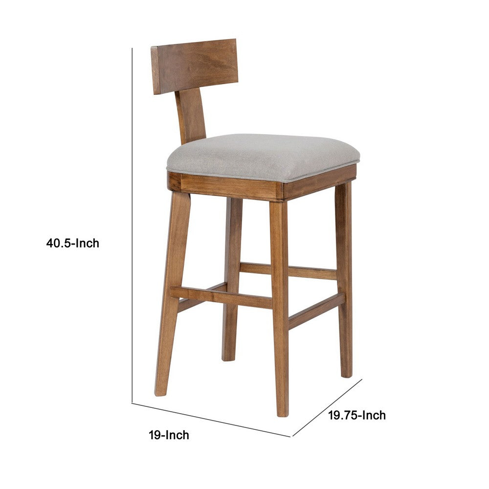 Benjara Hery Barstool Chair with Wood T Back Design, Light Gray Cushioned Seat