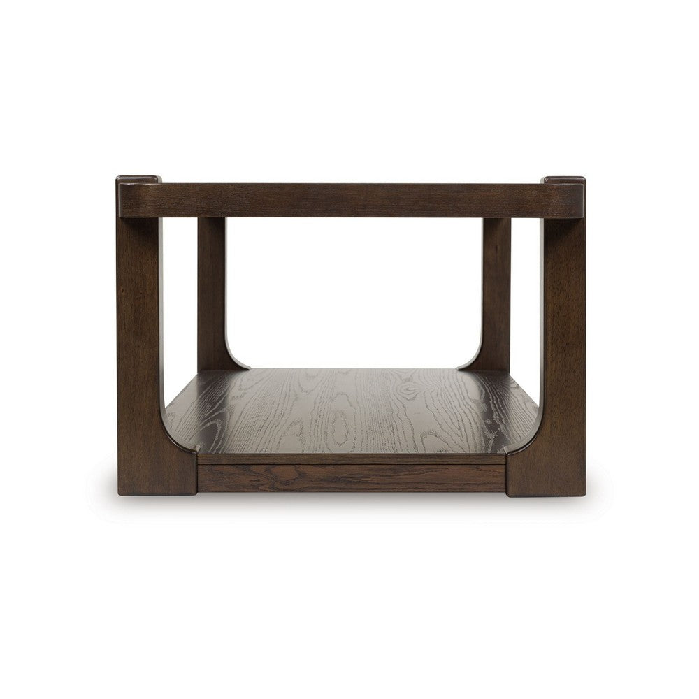 Benjara Kemu Coffee Table, 50 Inch Rectangular Top w Lower Shelf, Dark Brown