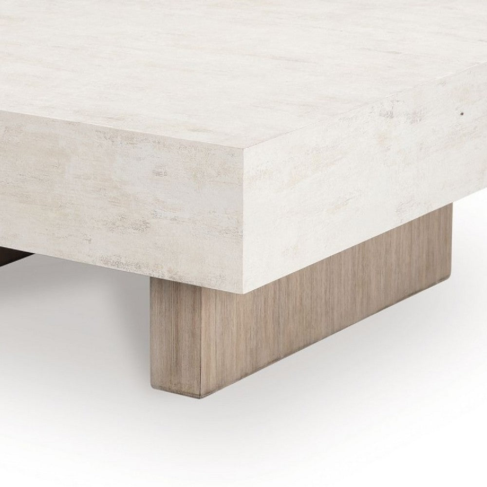 Benjara Laina Coffee Table, 42 Inch Square Top, Wide Panel Legs, Grayish Brown