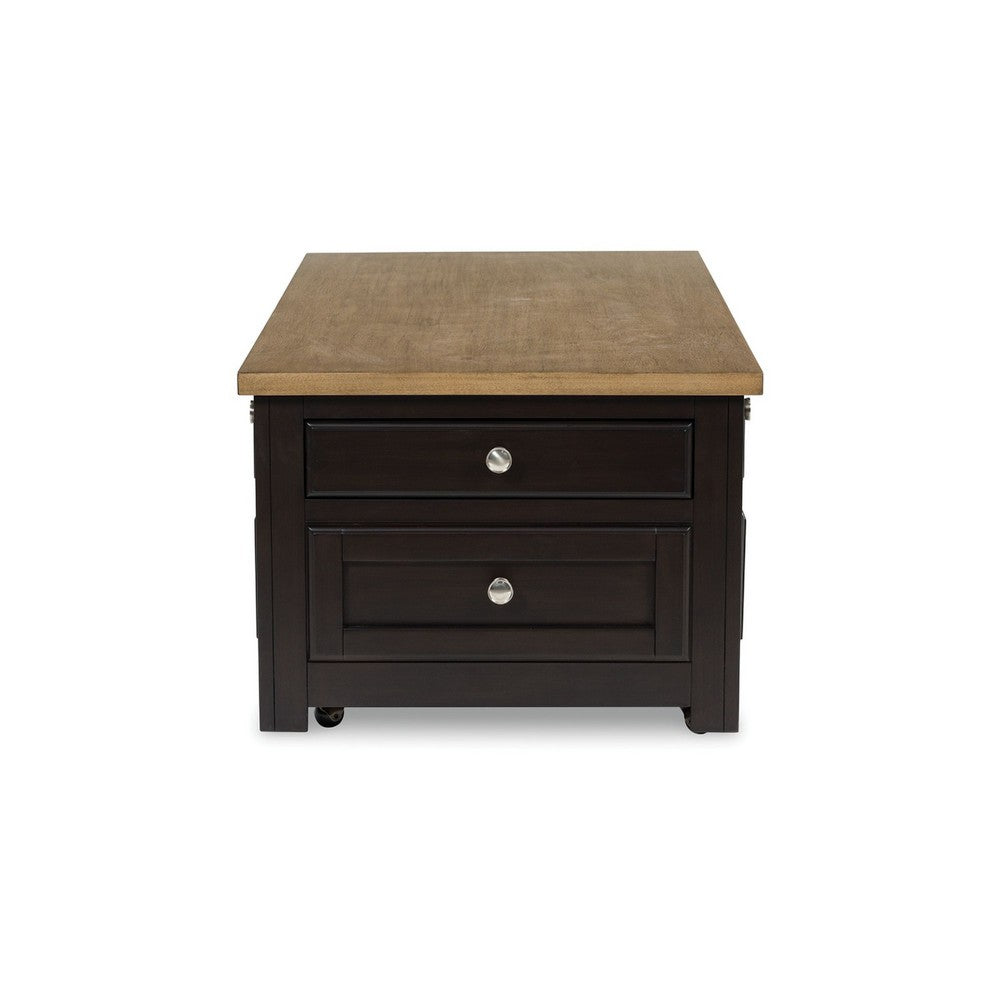 Benjara Zory Coffee Table, 46 Inch Rectangular Lift Top, 4 Drawers, Brown