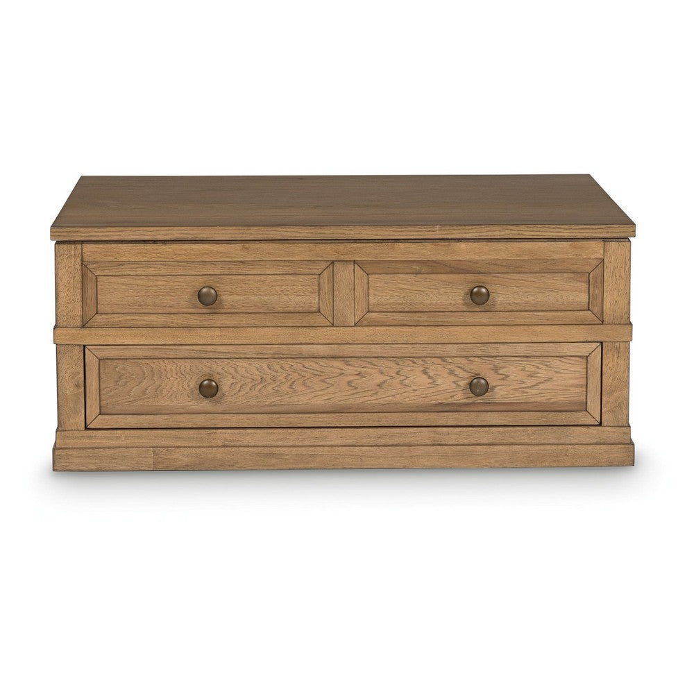 Benjara Dory Coffee Table, 42 Inch Rectangular Lift Top, 1 Drawer, Light Brown