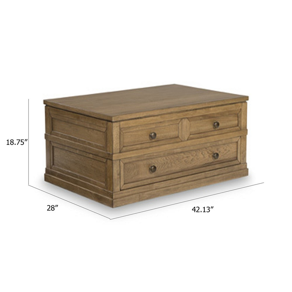 Benjara Dory Coffee Table, 42 Inch Rectangular Lift Top, 1 Drawer, Light Brown