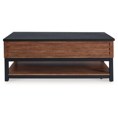 Benjara Kely Coffee Table, 48 Inch Rectangular Lift Top, Lower Shelf, Brown