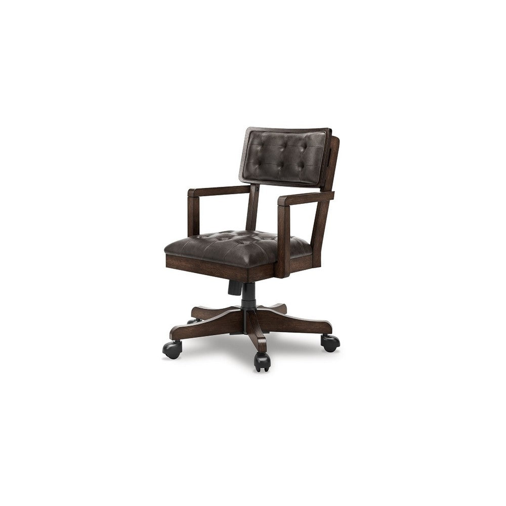 Benjara Kemu Home Office Chair, Adjustable Height, Dark Brown Faux Leather