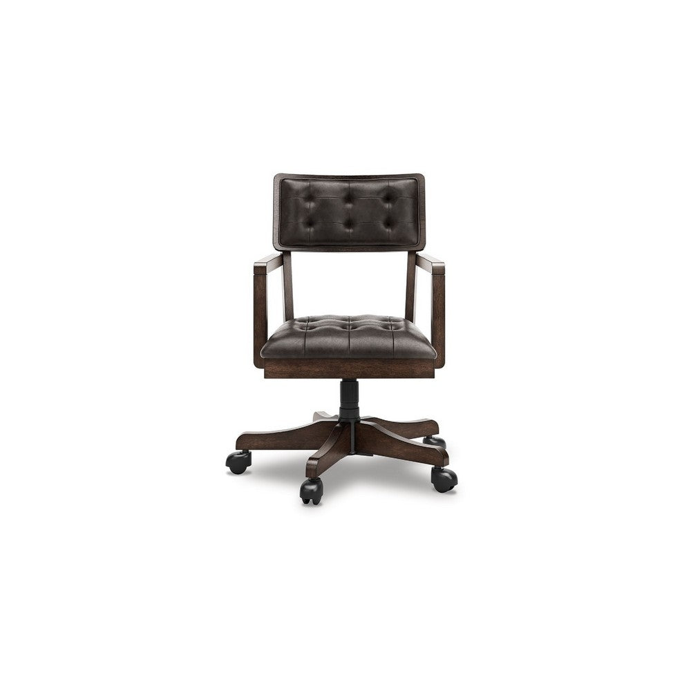 Benjara Kemu Home Office Chair, Adjustable Height, Dark Brown Faux Leather