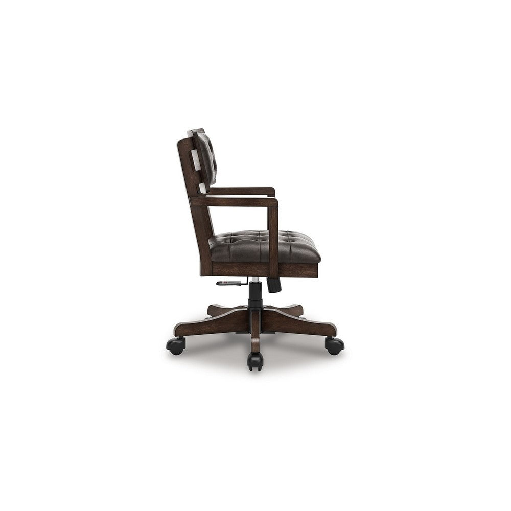 Benjara Kemu Home Office Chair, Adjustable Height, Dark Brown Faux Leather