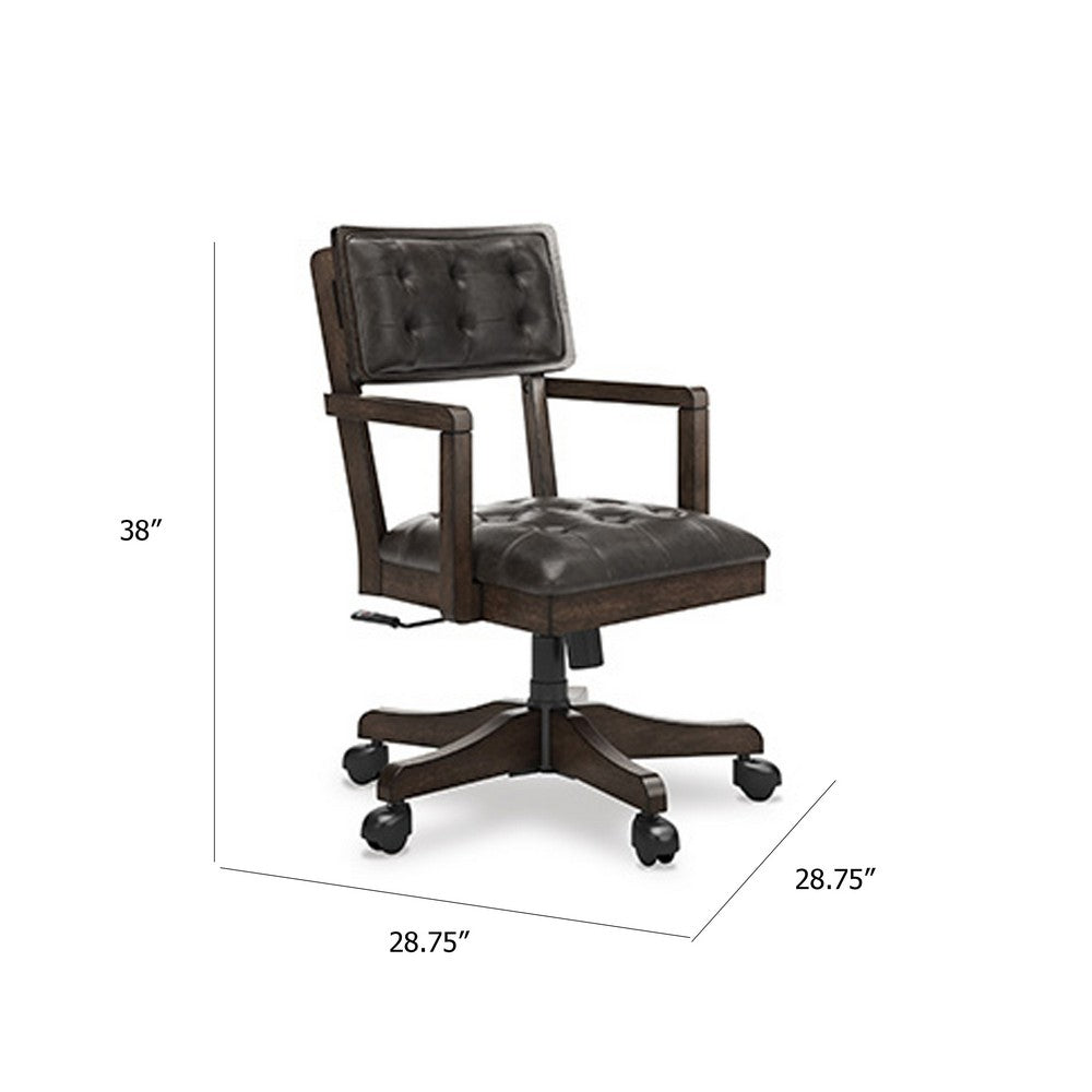 Benjara Kemu Home Office Chair, Adjustable Height, Dark Brown Faux Leather