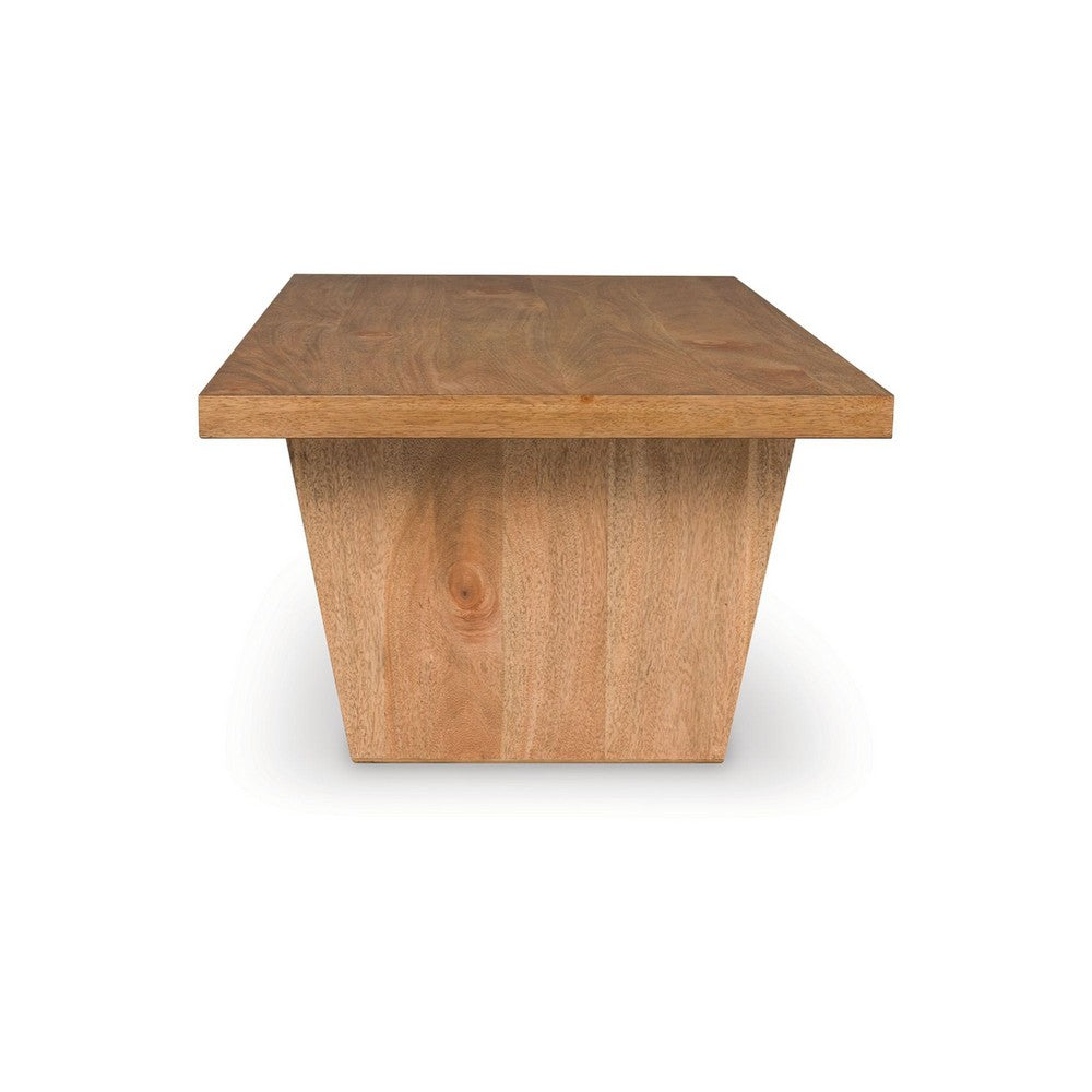 Benjara Kris Coffee Table, 55 Inch Rectangular, Tapered Legs, Light Brown