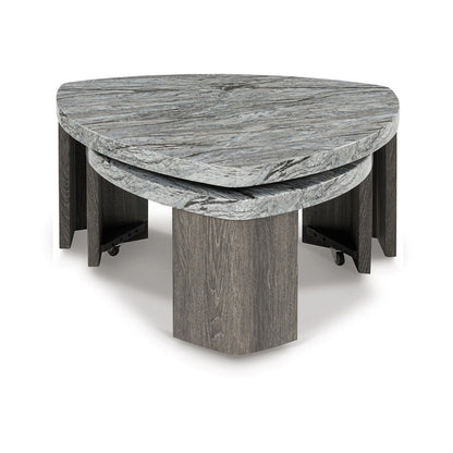 Benjara Morey Nesting Stacked Coffee Table Set, Gray Faux Marble, Cantilever