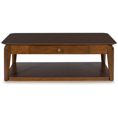 Benjara Mour Coffee Table with Casters And Drawer, 50 Inch Rectangular, Brown