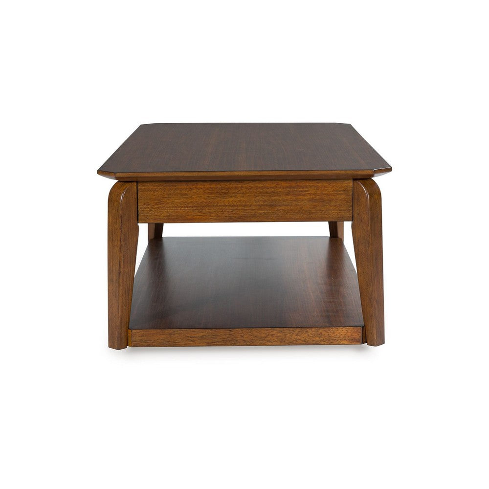 Benjara Mour Coffee Table with Casters And Drawer, 50 Inch Rectangular, Brown