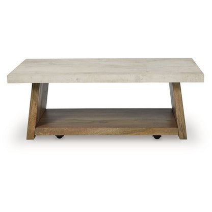 Benjara Beda Coffee Table with Casters, Shelf, 48 Inch Rectangular, Brown Wood