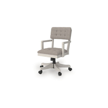 Benjara Lea Rolling Office Chair, Adjustable Height, Light Gray Tufted Open Back