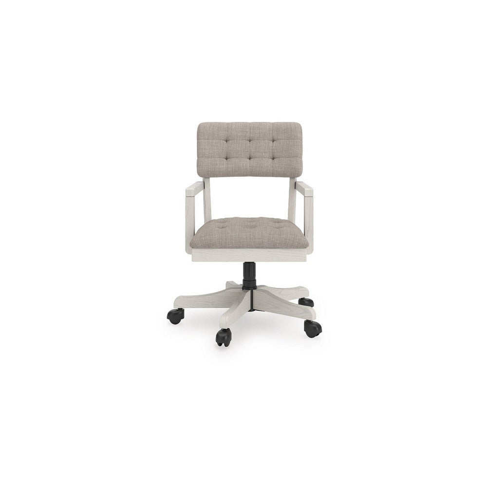 Benjara Lea Rolling Office Chair, Adjustable Height, Light Gray Tufted Open Back