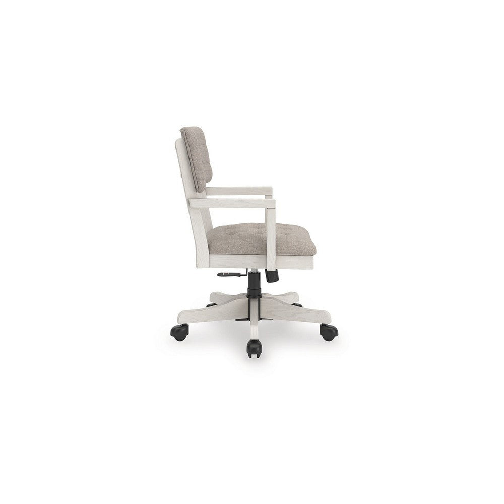 Benjara Lea Rolling Office Chair, Adjustable Height, Light Gray Tufted Open Back