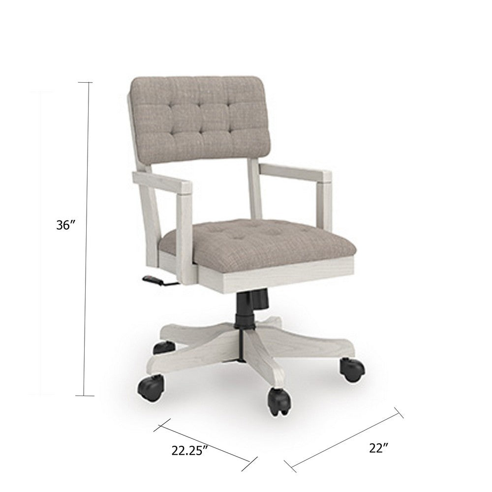 Benjara Lea Rolling Office Chair, Adjustable Height, Light Gray Tufted Open Back