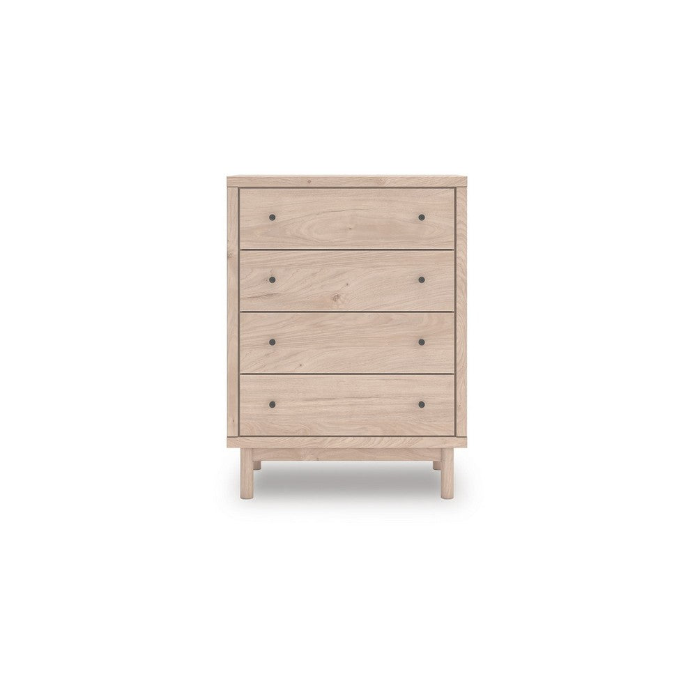 Benjara Rox Tall Dresser Chest, 4 Drawers with Black Metal Knobs, Tan Brown