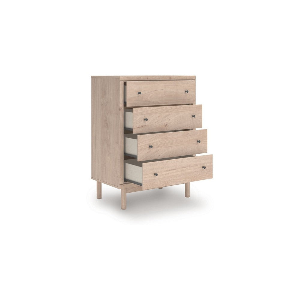Benjara Rox Tall Dresser Chest, 4 Drawers with Black Metal Knobs, Tan Brown
