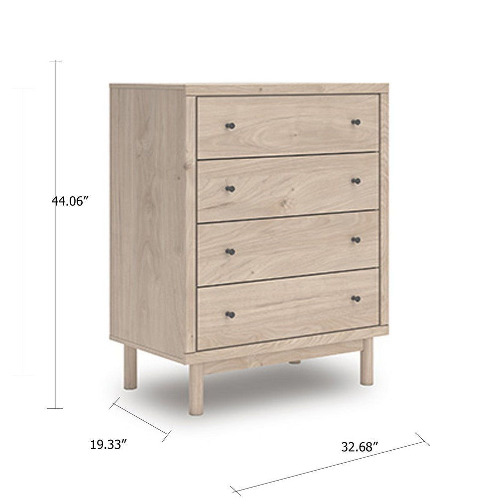 Benjara Rox Tall Dresser Chest, 4 Drawers with Black Metal Knobs, Tan Brown