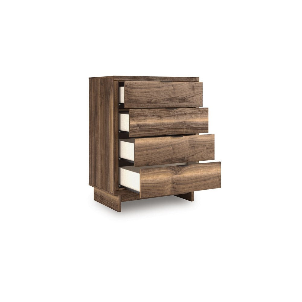 Benjara Lina Tall Dresser Chest, 4 Drawers Integrated Pulls, Natural Wood Brown