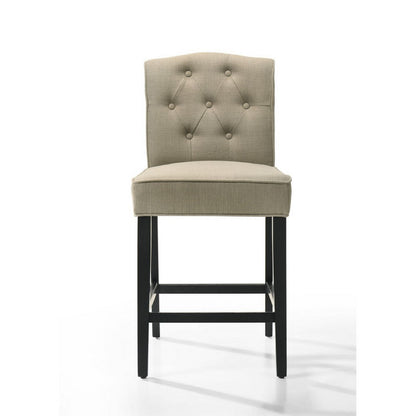 Benjara Kiy Counter Height Chair Set of 2, Tufted Beige Seat, Black Wood Legs