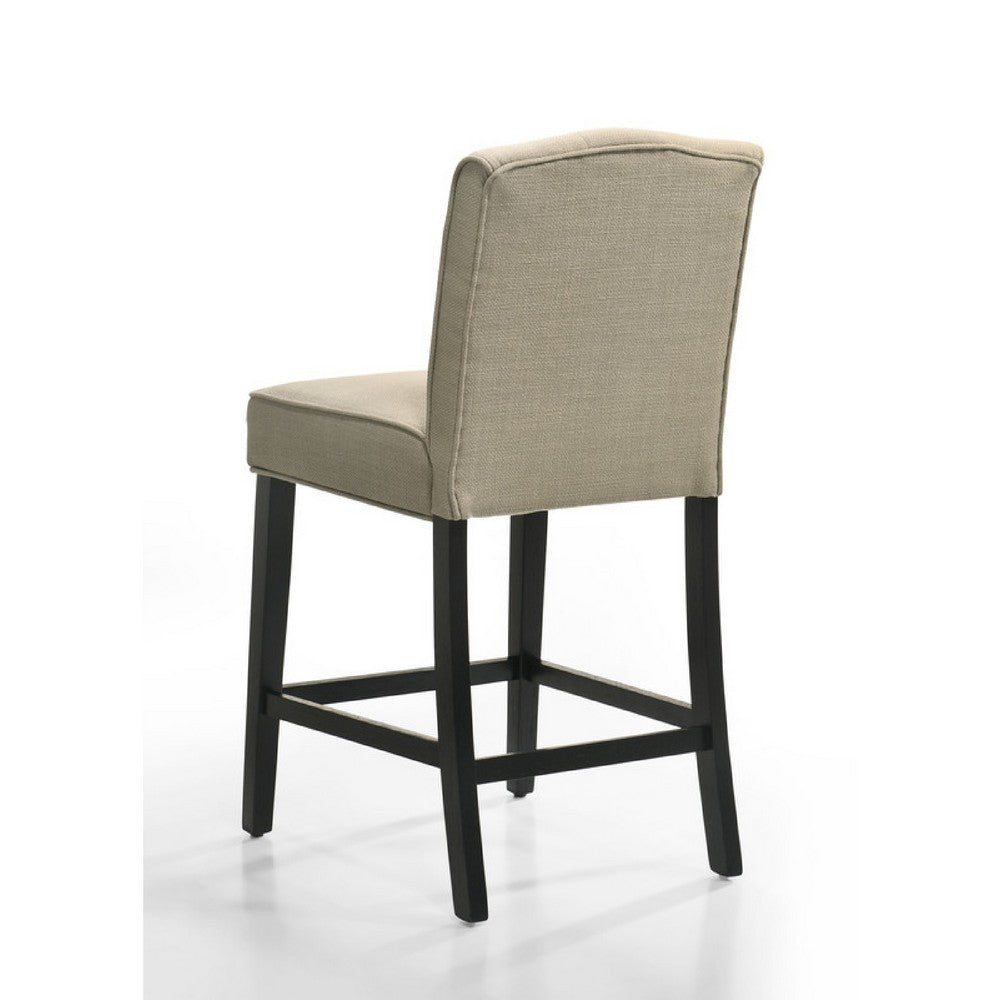 Benjara Kiy Counter Height Chair Set of 2, Tufted Beige Seat, Black Wood Legs