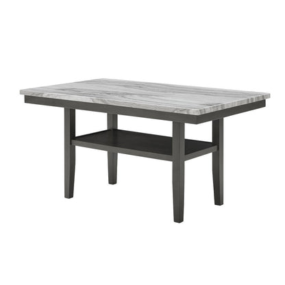 Benjara Jeny Counter Height Dining Table, 60 Inch Faux Marble Top, Dark Gray