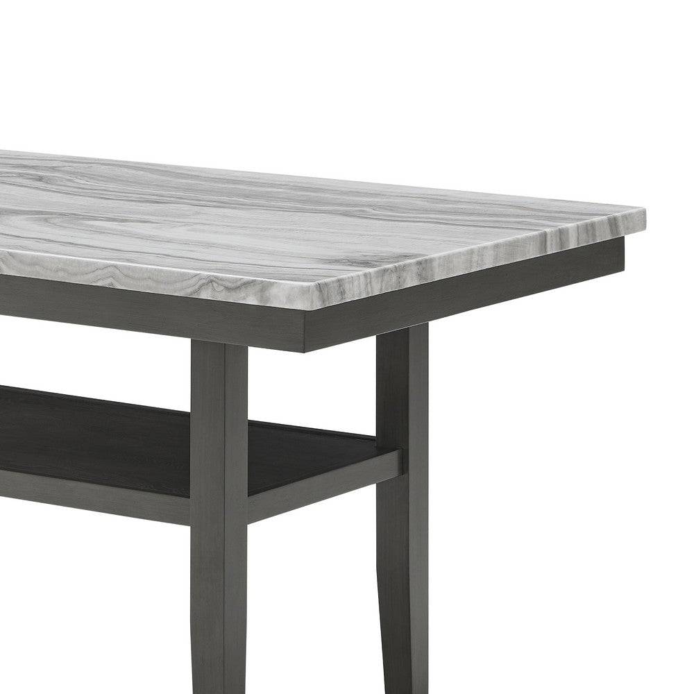 Benjara Jeny Counter Height Dining Table, 60 Inch Faux Marble Top, Dark Gray
