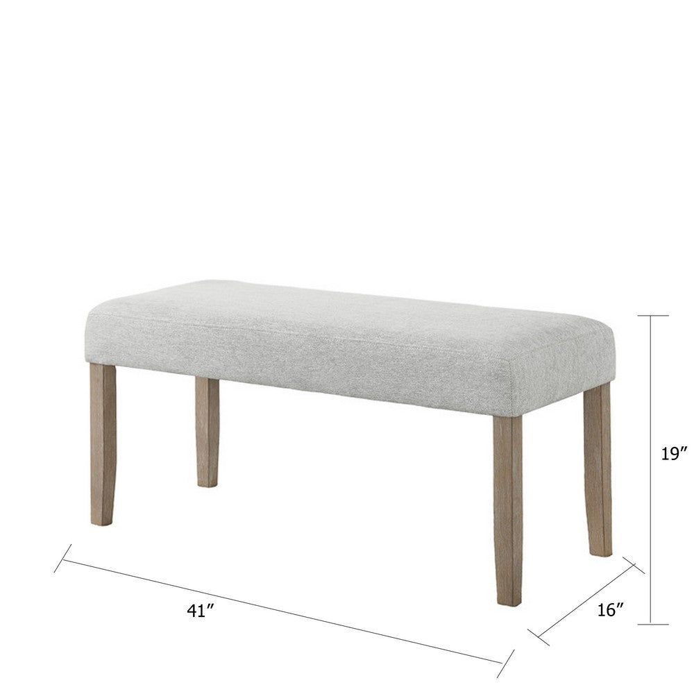 Benjara Teny Dining Bench, Light Gray Seat, 41 Inch Wide Oak Brown Frame