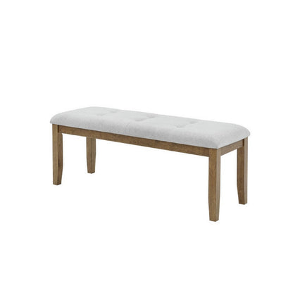 Benjara Meny Dining Bench, Tufted Light Gray Seat, 48 Inch Walnut Oak Brown
