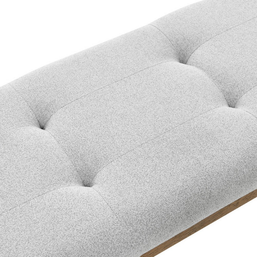 Benjara Meny Dining Bench, Tufted Light Gray Seat, 48 Inch Walnut Oak Brown