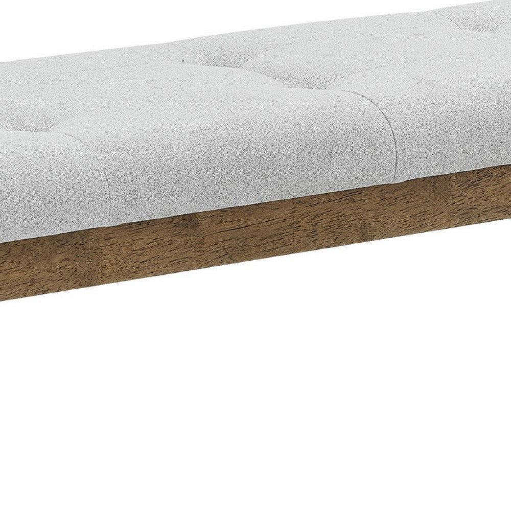 Benjara Meny Dining Bench, Tufted Light Gray Seat, 48 Inch Walnut Oak Brown