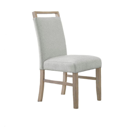Benjara Teny Dining Chair Set of 2, Light Gray Seat, Open Rail Back, Oak Brown