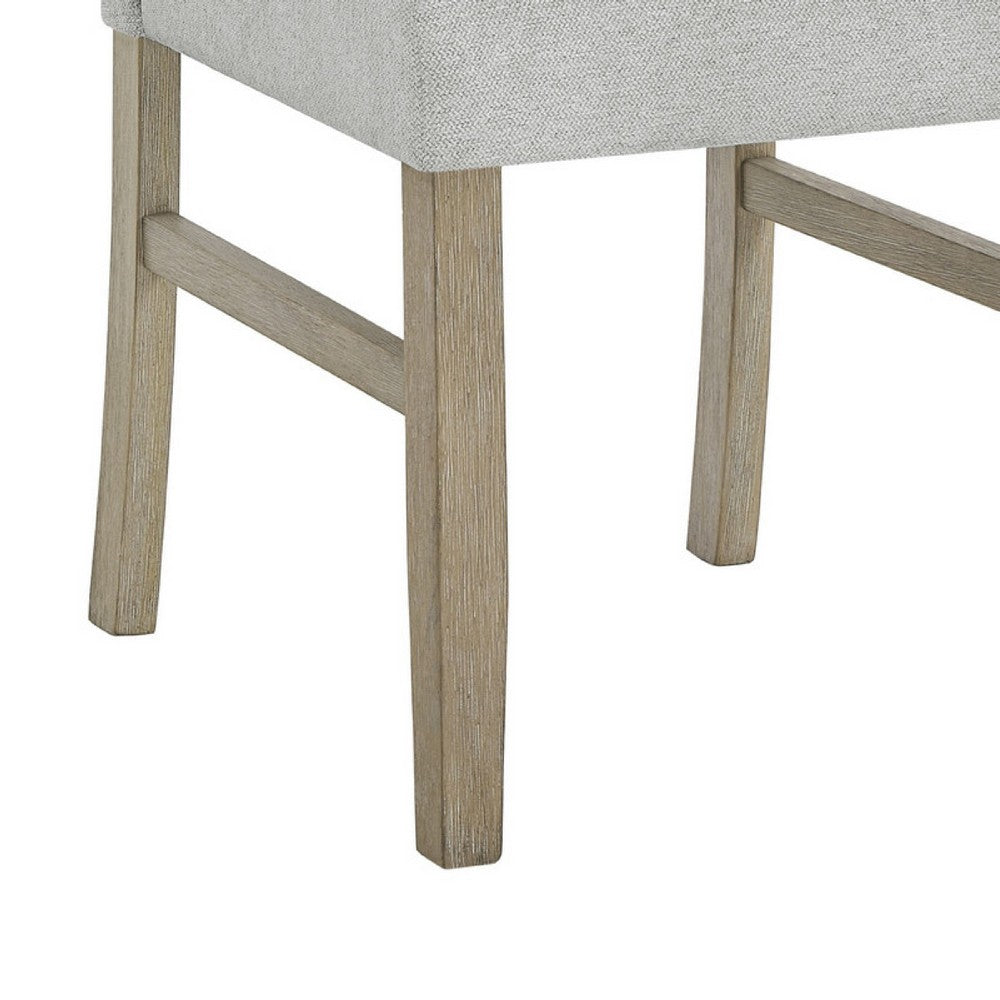 Benjara Teny Dining Chair Set of 2, Light Gray Seat, Open Rail Back, Oak Brown