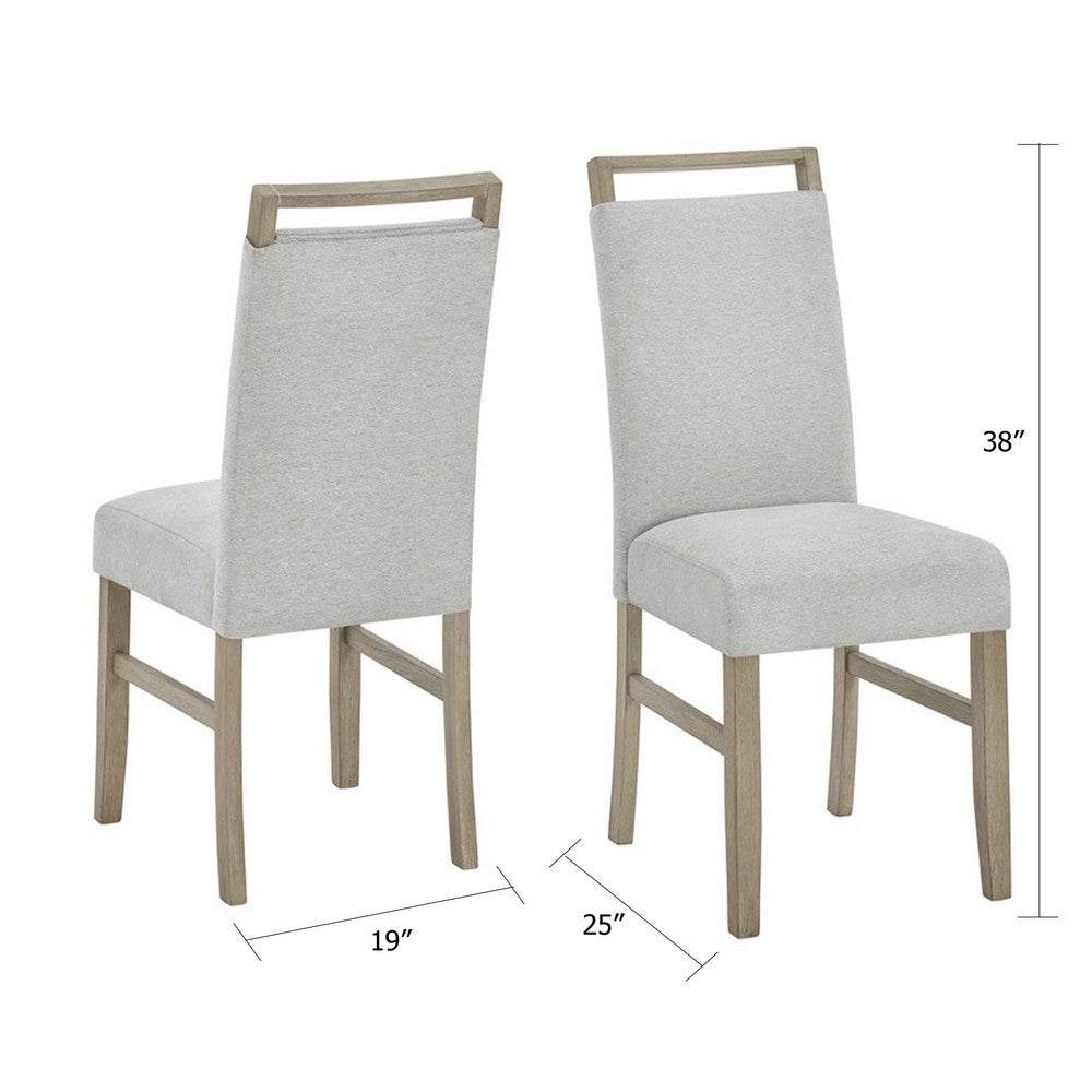 Benjara Teny Dining Chair Set of 2, Light Gray Seat, Open Rail Back, Oak Brown