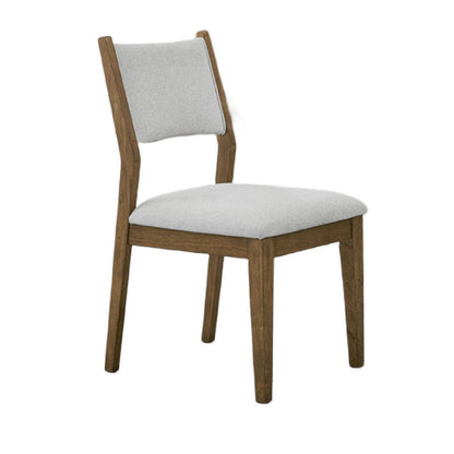 Benjara Meny Dining Chair Set of 2, Light Gray Panel Back, Walnut Oak Brown