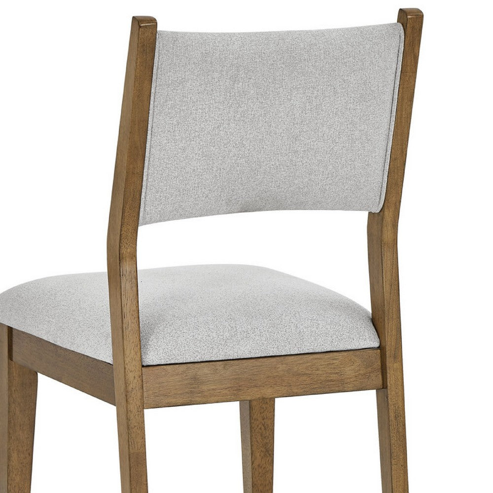 Benjara Meny Dining Chair Set of 2, Light Gray Panel Back, Walnut Oak Brown
