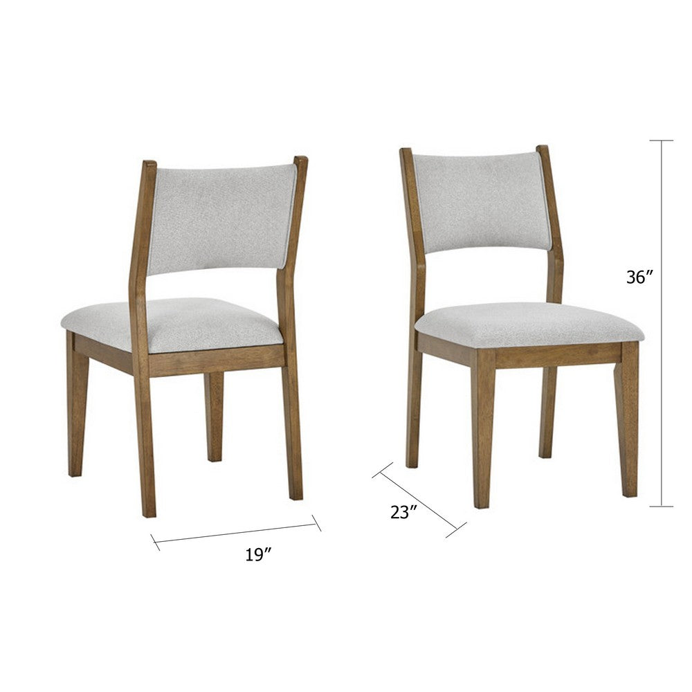 Benjara Meny Dining Chair Set of 2, Light Gray Panel Back, Walnut Oak Brown