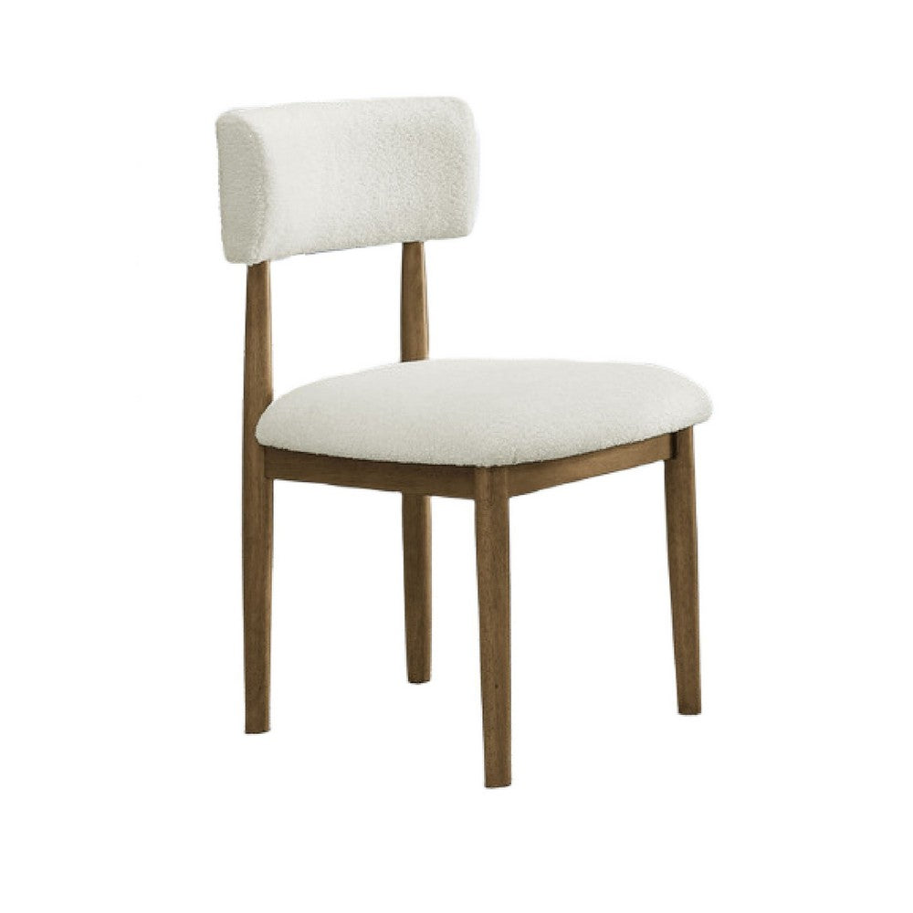 Benjara Meny Dining Chair Set of 2, Beige Sherpa Upholstery, Walnut Oak Brown