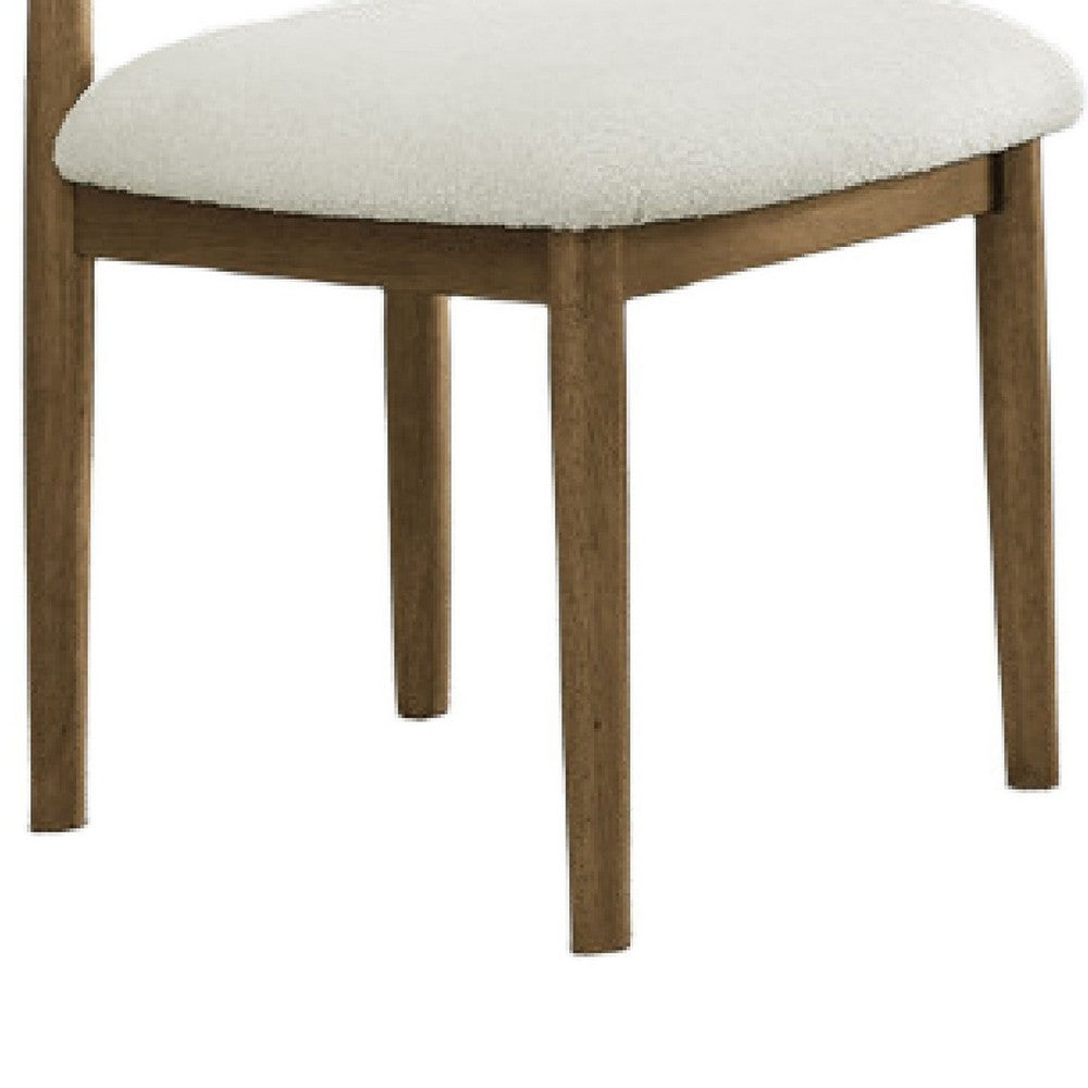 Benjara Meny Dining Chair Set of 2, Beige Sherpa Upholstery, Walnut Oak Brown