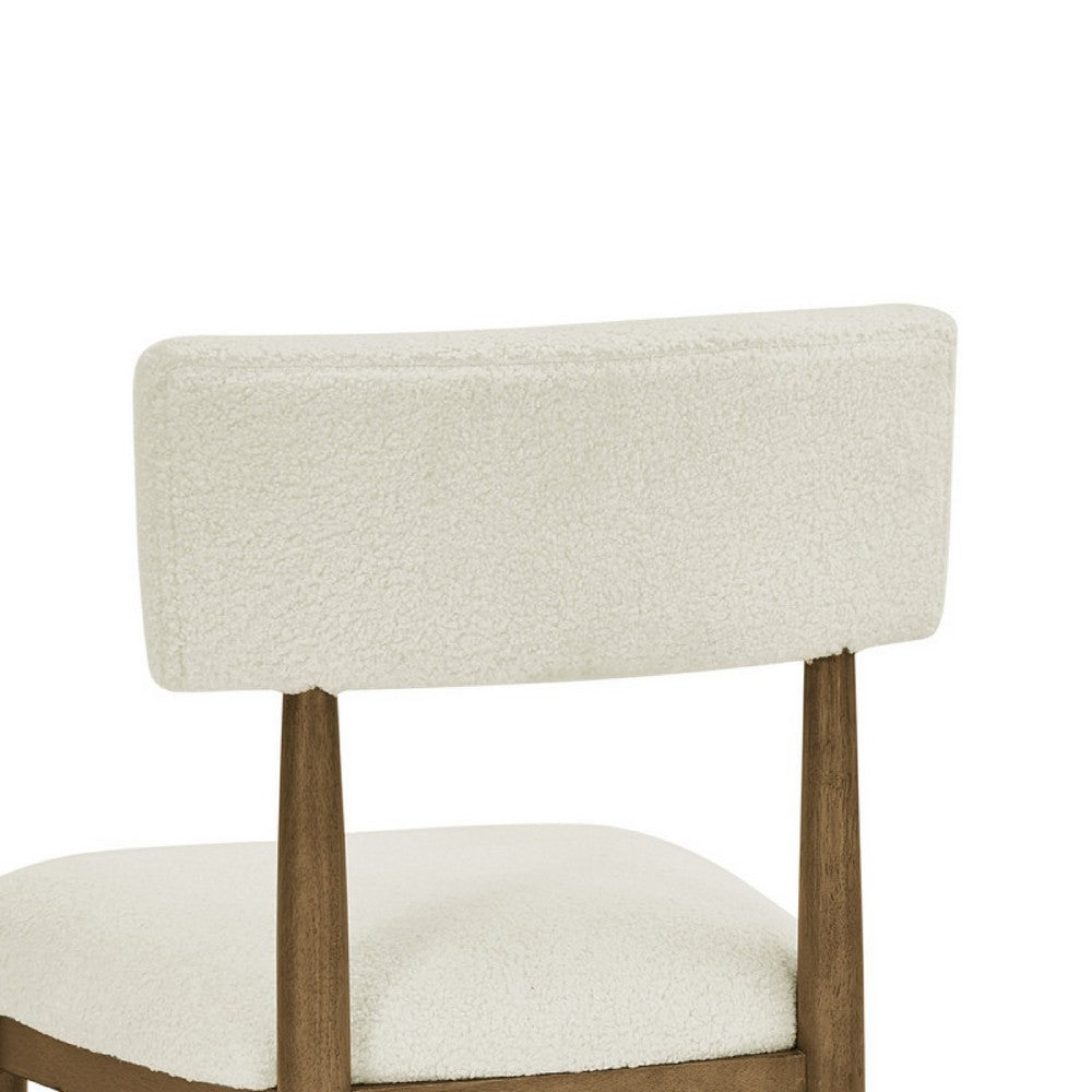 Benjara Meny Dining Chair Set of 2, Beige Sherpa Upholstery, Walnut Oak Brown