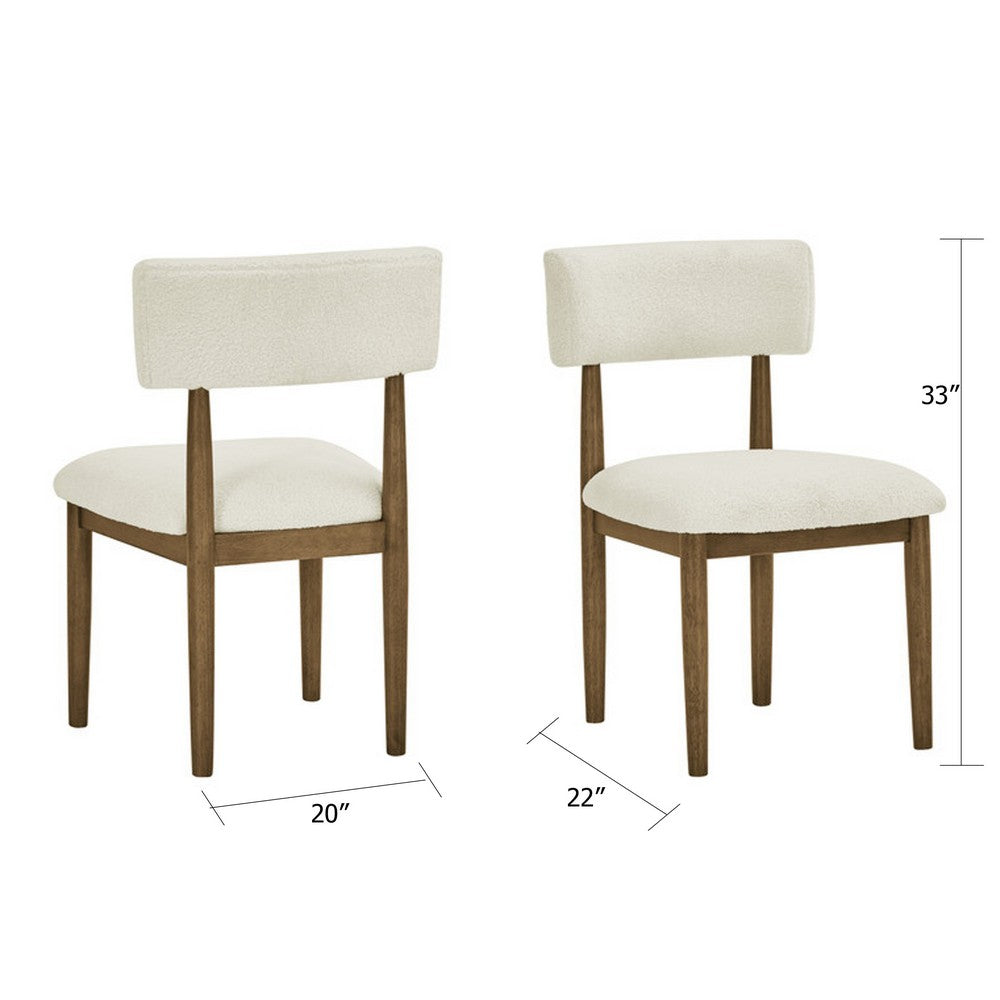 Benjara Meny Dining Chair Set of 2, Beige Sherpa Upholstery, Walnut Oak Brown
