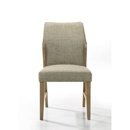 Benjara Lemy Dining Chair Set of 2, Beige Linen Upholstery, Oak Brown Finish