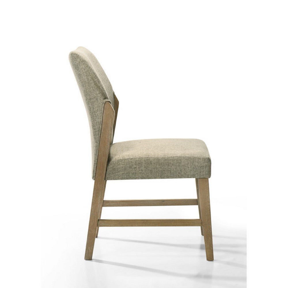 Benjara Lemy Dining Chair Set of 2, Beige Linen Upholstery, Oak Brown Finish
