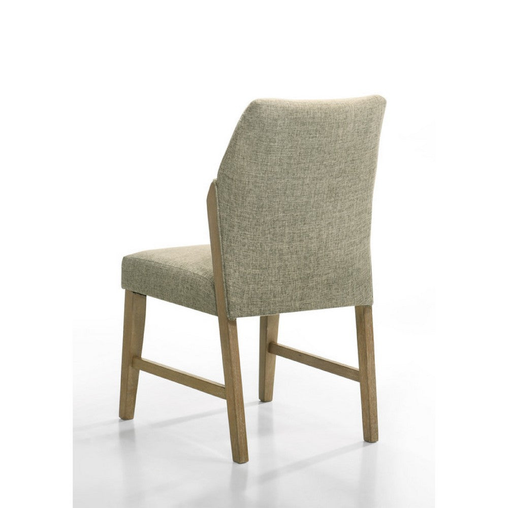 Benjara Lemy Dining Chair Set of 2, Beige Linen Upholstery, Oak Brown Finish