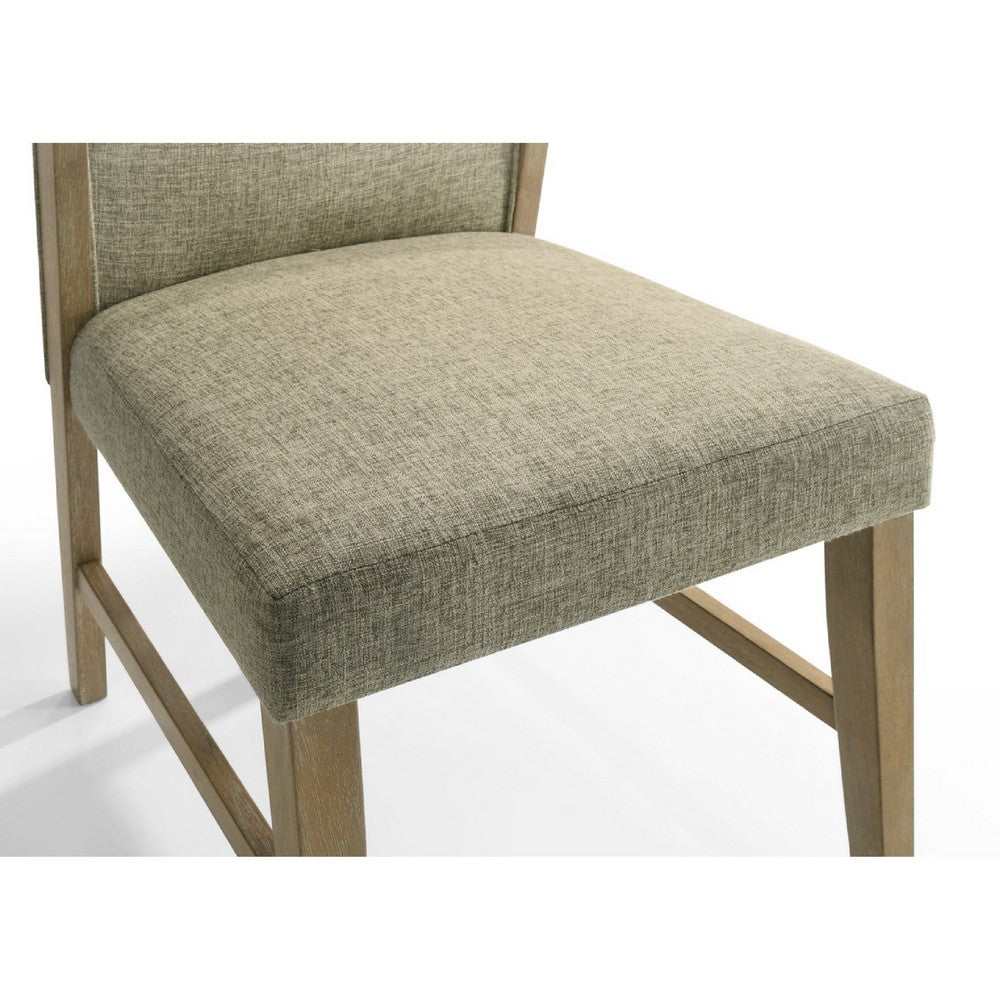 Benjara Lemy Dining Chair Set of 2, Beige Linen Upholstery, Oak Brown Finish