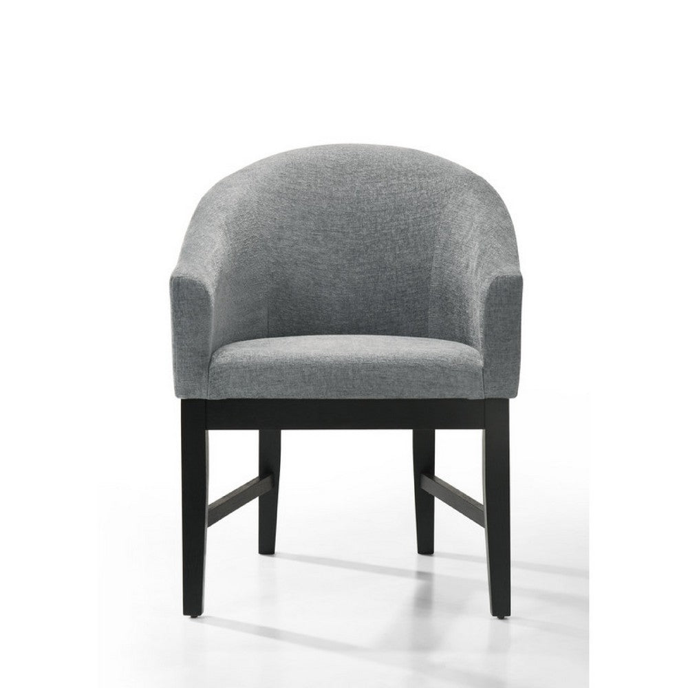 Benjara Memy Dining Chair Set of 2, Gray Upholstered Barrel Back, Black Wood