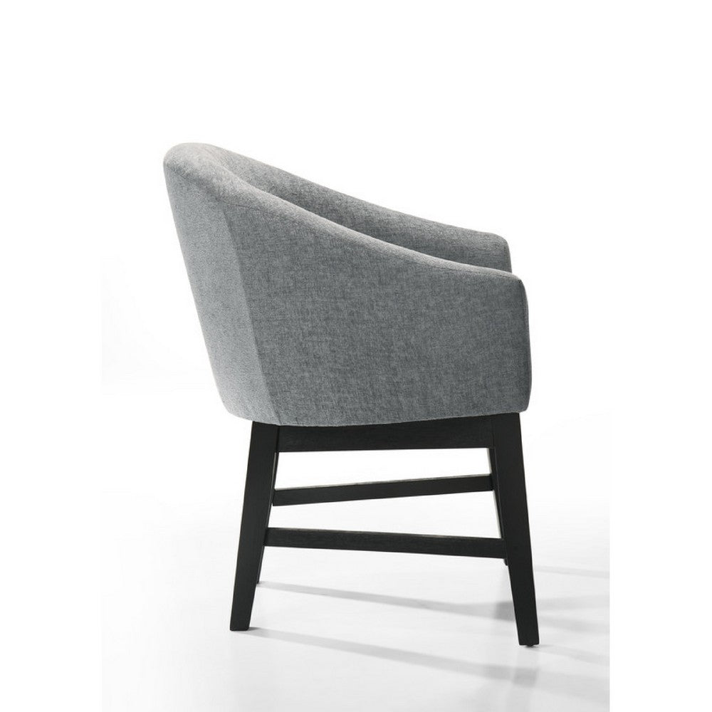 Benjara Memy Dining Chair Set of 2, Gray Upholstered Barrel Back, Black Wood
